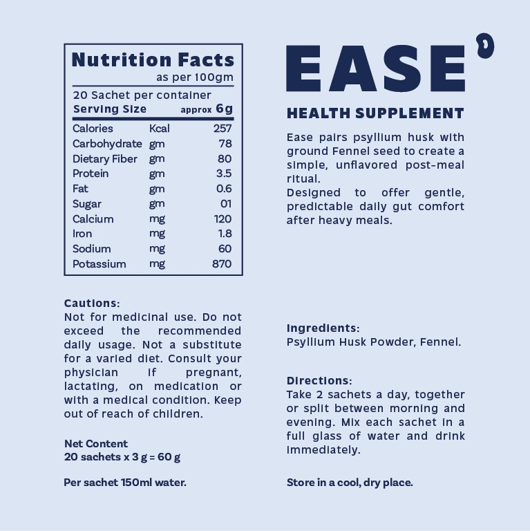 Fibo Ease – Fennel & Fiber Post-Meal Comfort Sachet (Unflavored)